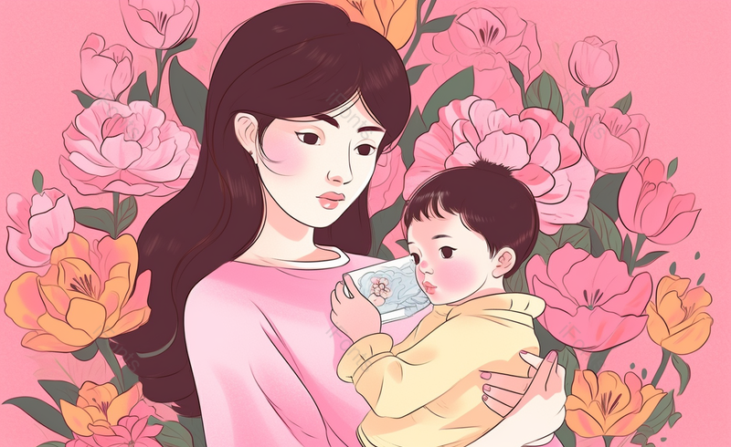 粉色背景下的母女卡通剪纸风花朵粉色母亲节插画原创海报广告图,插画/手绘图,插画/手绘图库,插画/手绘图下载,插画/手绘